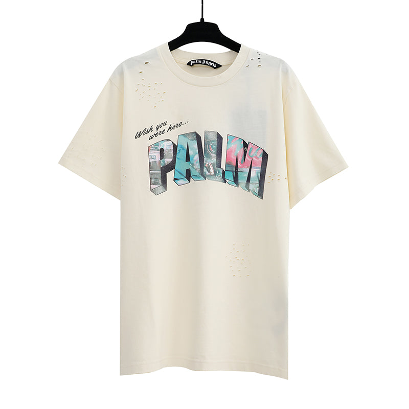 Palm Angels Sing In Logo T Shirt Beige