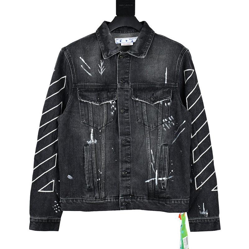Off-White c/o Virgil Abloh Men's Gray Logo Printed Denim Jacket