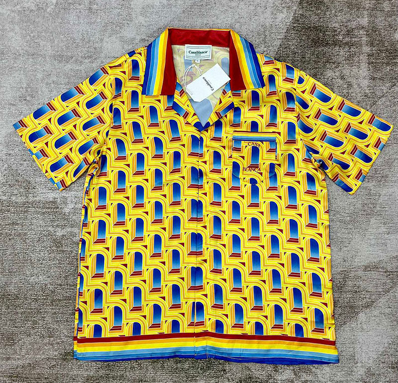 CASABLANCA L'Arche De Nuit Cuban Collar Silk Shirt Yellow