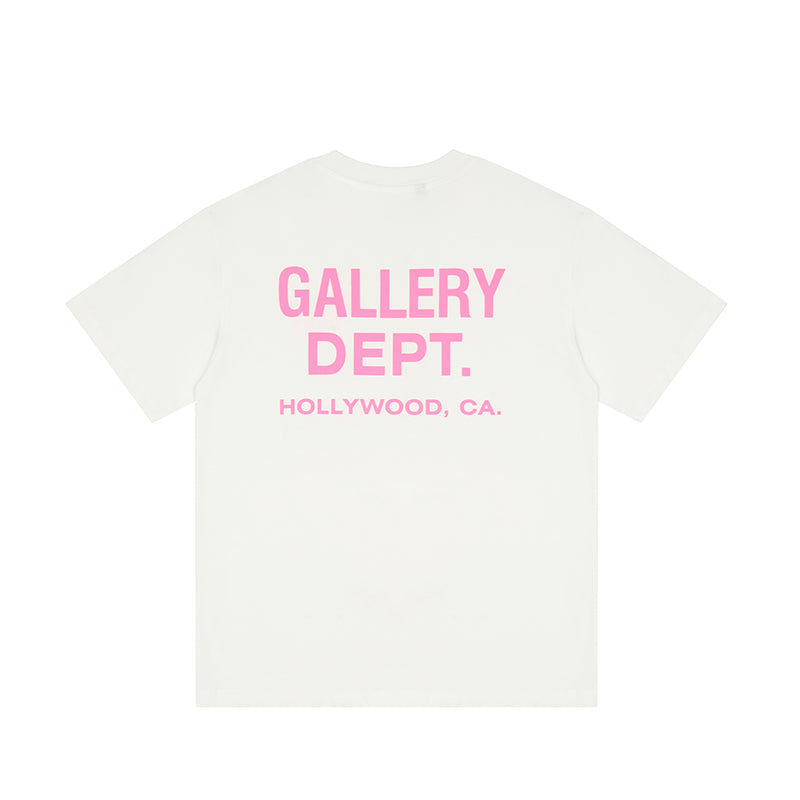 Gallery Dept. Logo Print Crew Neck T-Shirt White/Pink