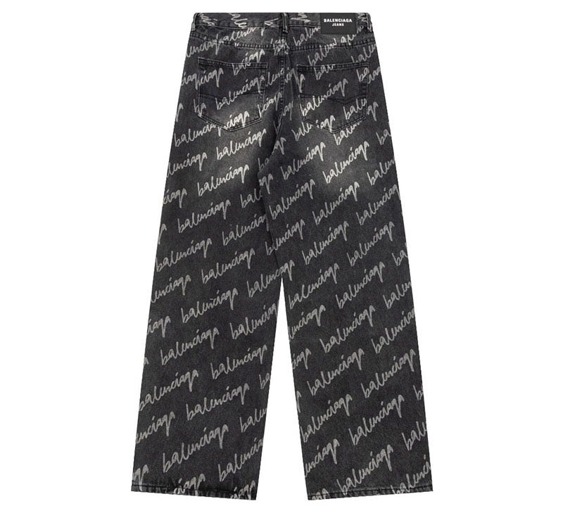 Balenciaga All Over Logo Large Fit Denim Black