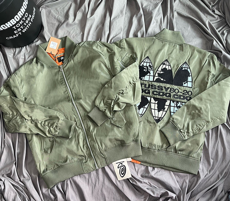 Stussy x CDG Crossover MA1 Back Alphabet Printing Long Sleeves Jacket