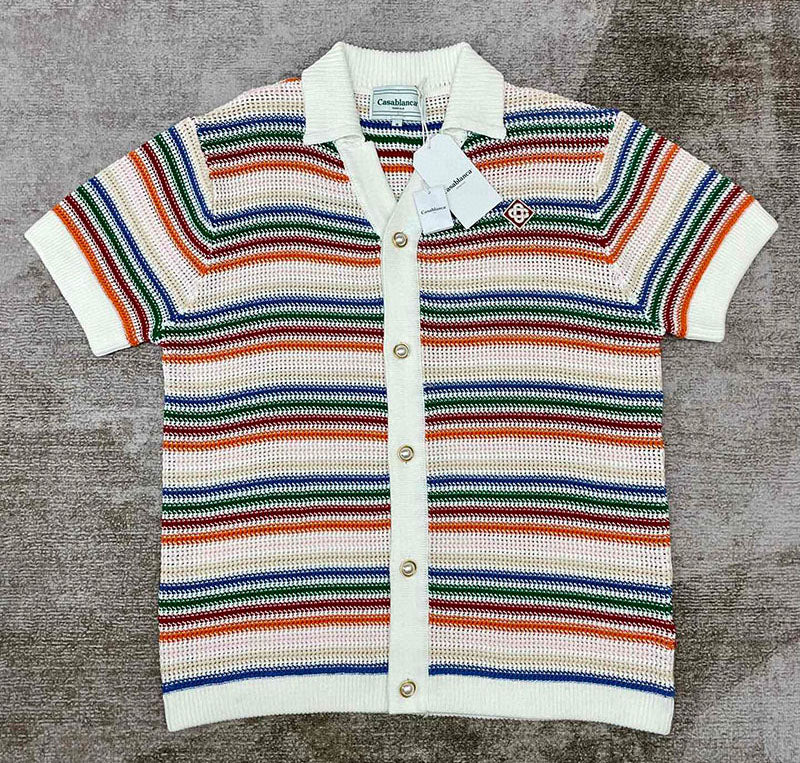 CASABLANCA Rainbow Striped Crochet Shirt