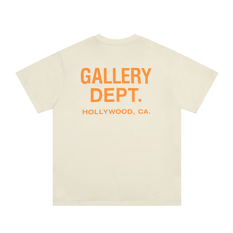 Gallery Dept. Logo Print Crew Neck T-Shirt Cream/Orange