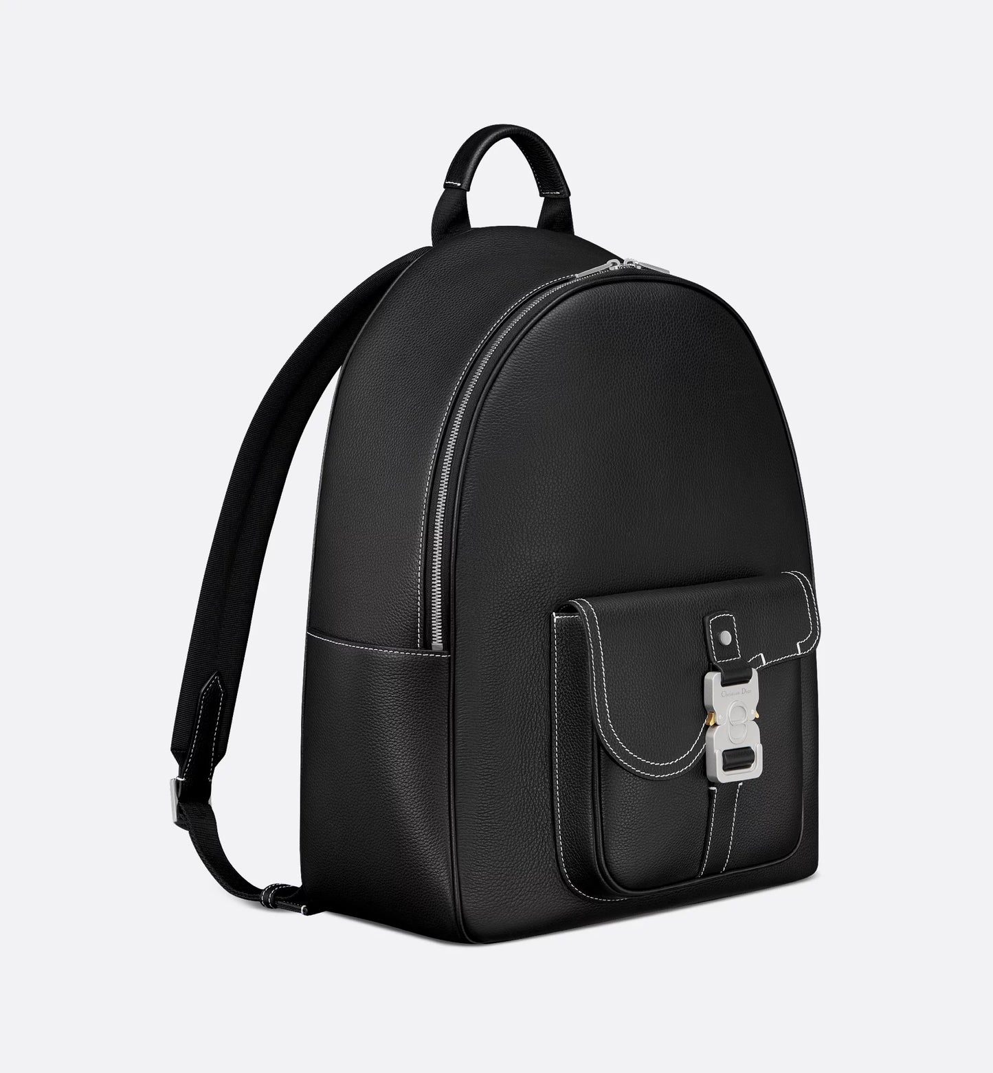 Dior Saddle Backpack with Zipper Black grained calfskin