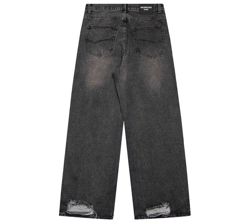 Balenciaga Grey Distressed Baggy Jeans