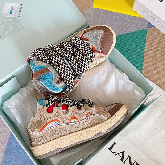 Lanvin Curb Sneaker Crystal Suede Beige