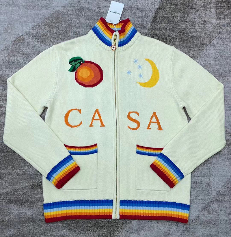 Casablanca Intarsia Cotton Zip-Up Cardigan