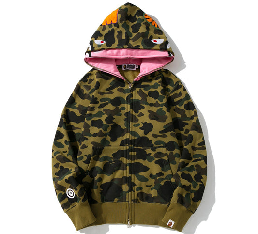BAPE 1st Camo Shark Full Zip Double Hoodie Green
