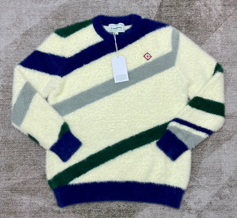CASABLANCA Logo-Appliquéd Striped Brushed-Knit Cardigan