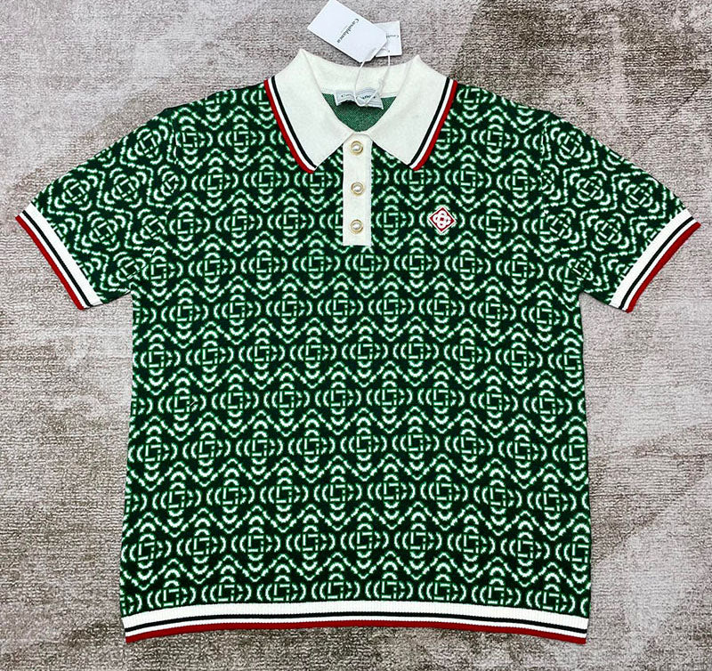 CASABLANCA Diamond Logo Jacquard Polo Shirt Green