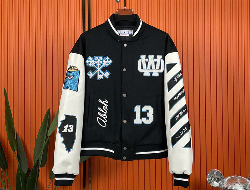 OFF-WHITE Witch Logo Patch Varsity Varsity Jacket Black/Peacock