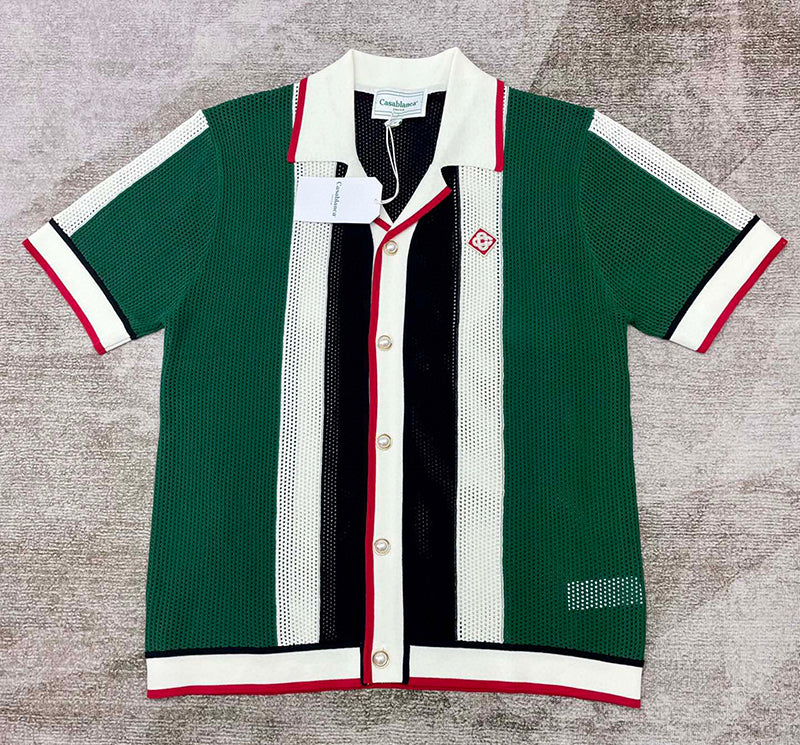 CASABLANCA Striped Mesh Shirt 'Green/White Stripe'