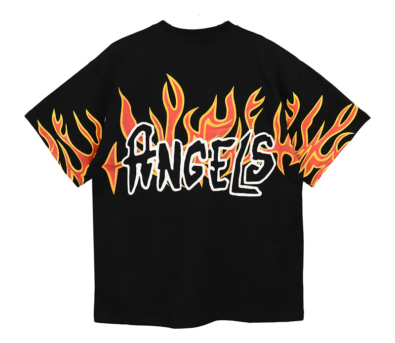Palm Angels Garment Dye Palm Graffiti Flames Tshirt Black