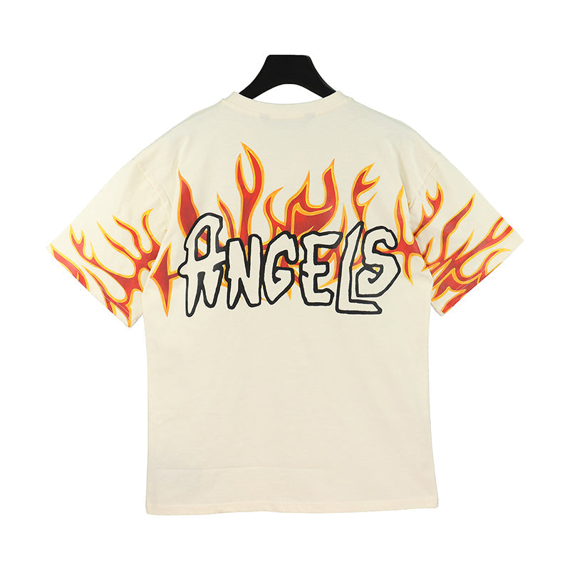 Palm Angels Garment Dye Palm Graffiti Flames Tshirt White