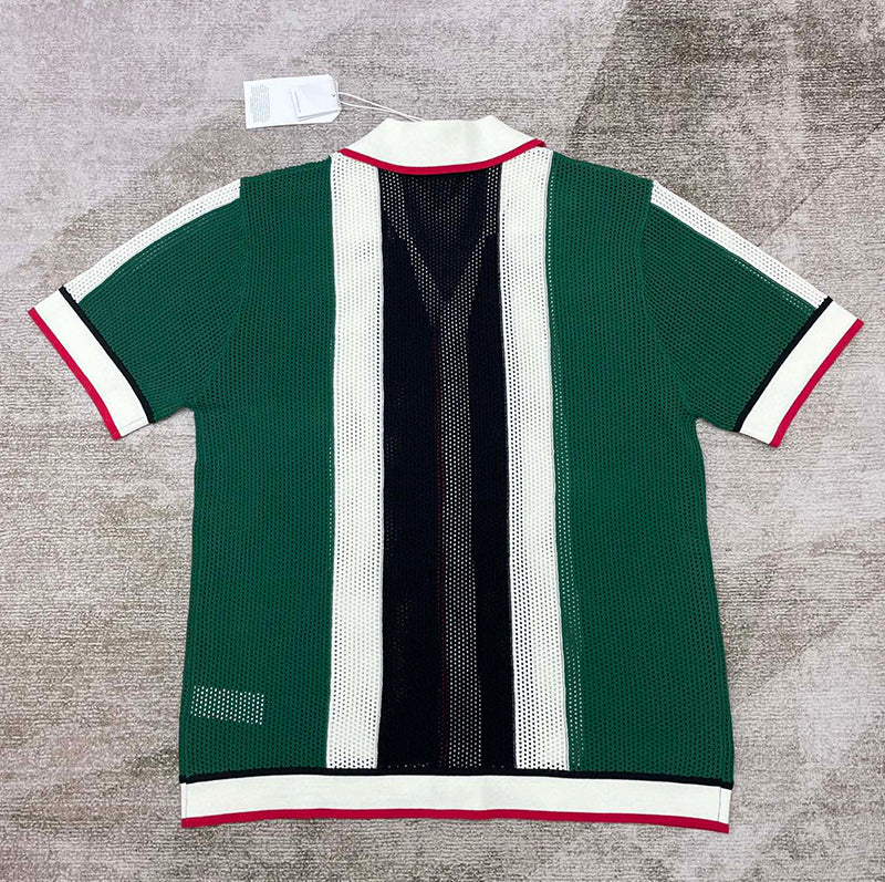CASABLANCA Striped Mesh Shirt 'Green/White Stripe'