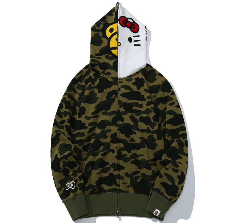 BAPE x Sanrio Milo Hello Kitty Split Face 1st Camo Full Zip Hoodie