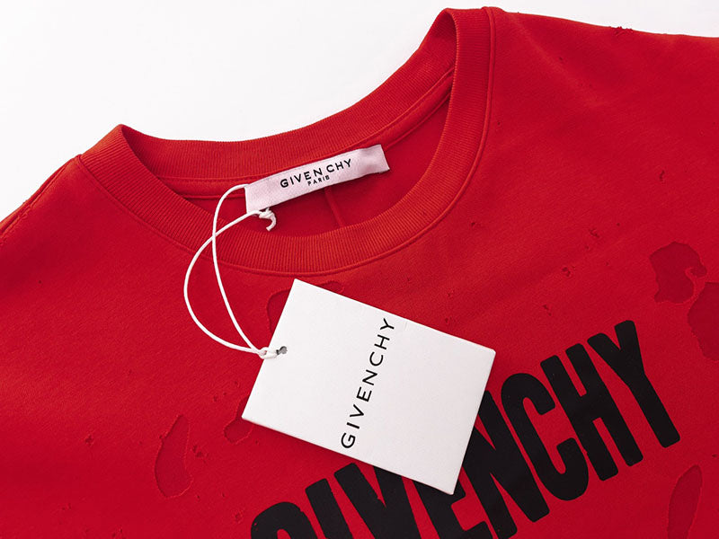 GIVENCHY Paris Distressed Logo T Shirt Red