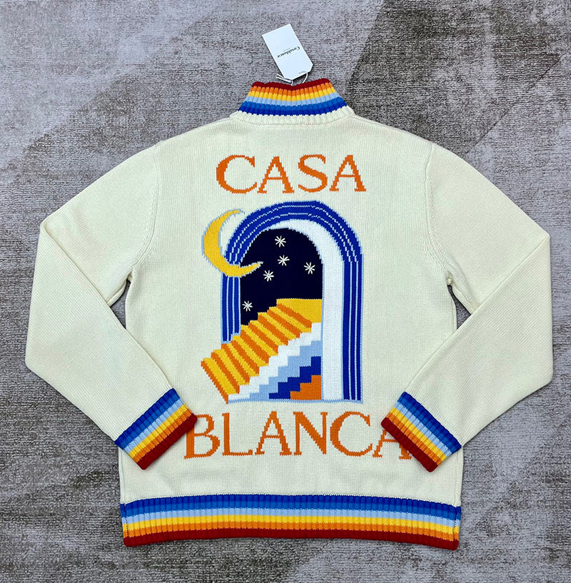Casablanca Intarsia Cotton Zip-Up Cardigan