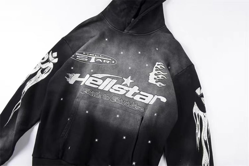 Hellstar Vintage washed Stars Hoodie Black