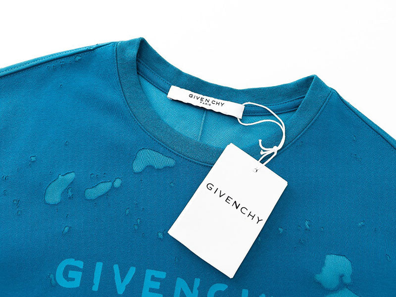 Givenchy Distressed Logo Printed Oversized T-Shirt Blue
