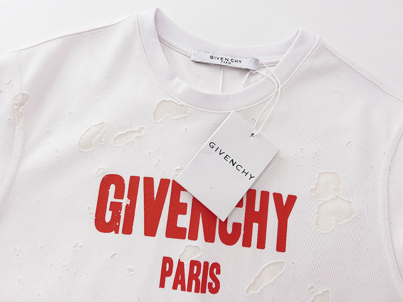 GIVENCHY Paris Distressed Logo T Shirt White/Red