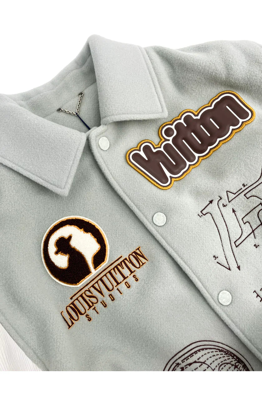 Louis Vuitton 2023 Patchwork Grey & White Varsity Jacket