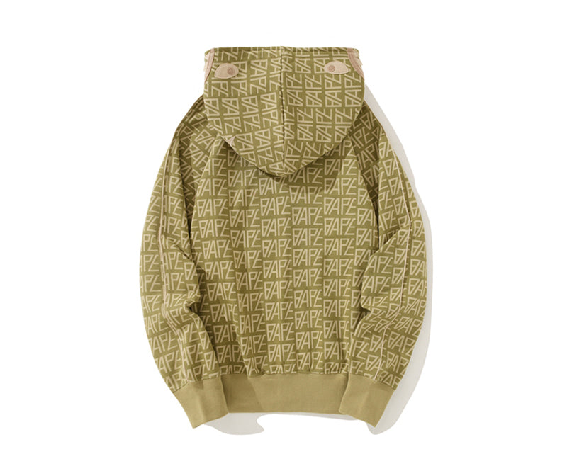 BAPE Logo Monogram Velour Shark Full Zip Hoodie Beige
