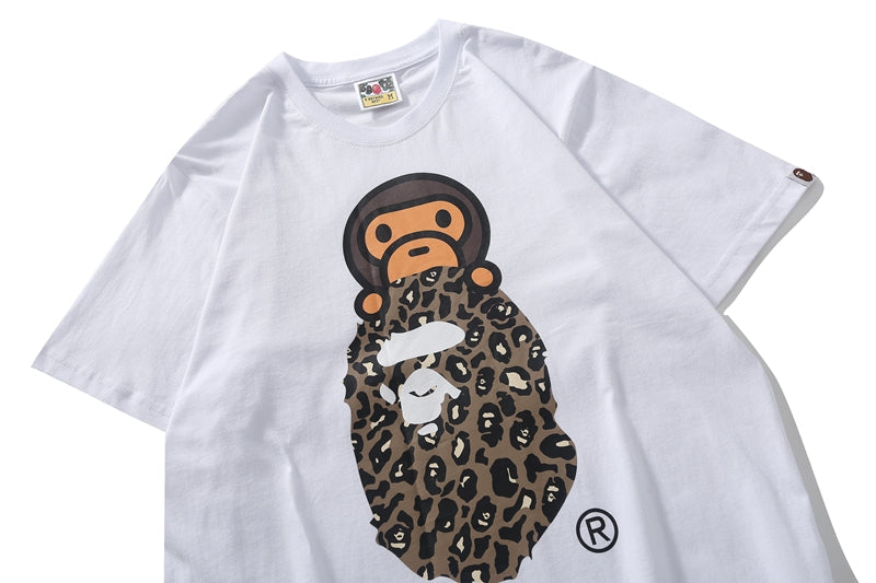 BAPE Leopard Milo On APE HEAD TEE White