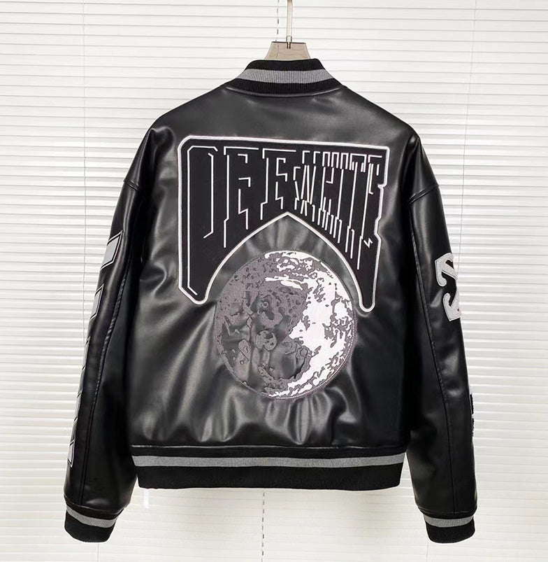 OFF-WHITE c/o Virgil Abloh Leather Varsity Jacket in Black