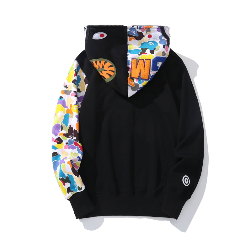 BAPE Multi Camo NYC Logo Shark Full Zip Hoodie Black