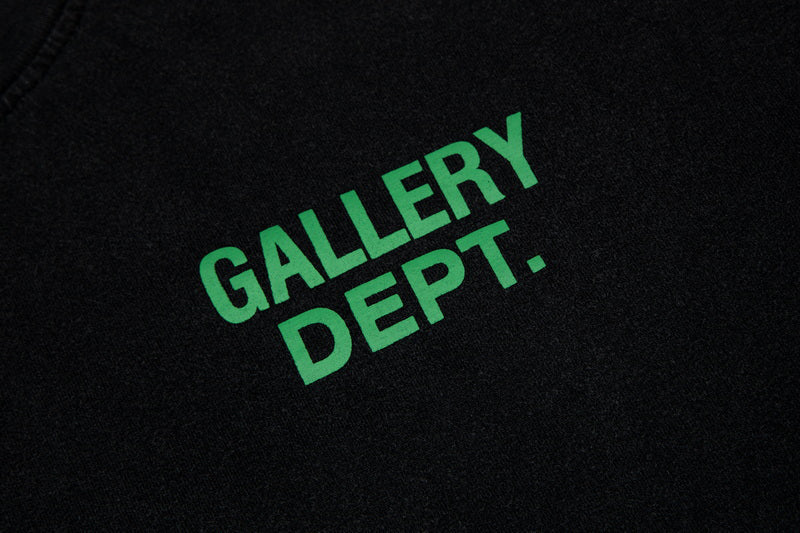 Gallery Dept. Logo Print Crew Neck T-Shirt Black/Green