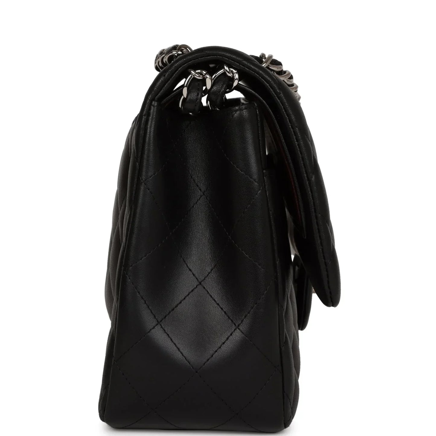 Chanel Classic Double Flap Quilted Lambskin Silver-tone Jumbo Black