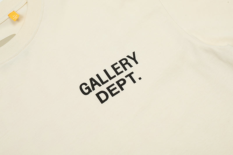 Gallery Dept. Logo Print Crew Neck T-Shirt Cream/Orange
