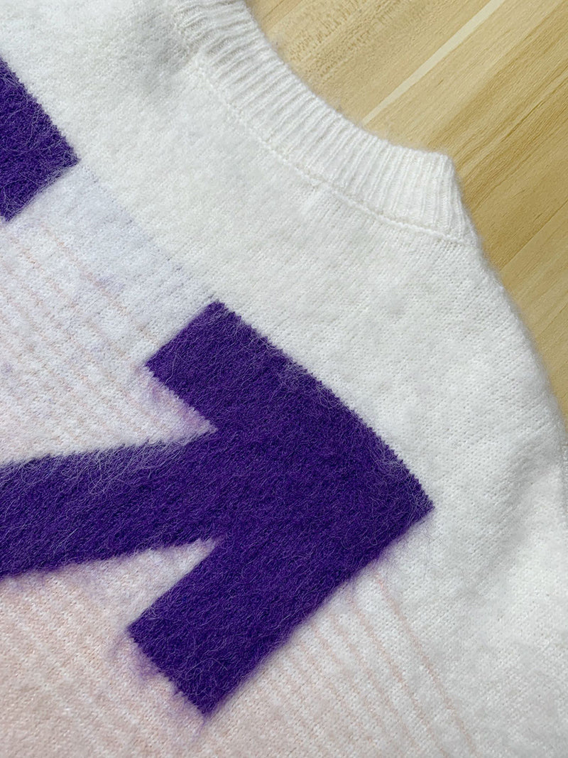Off-White Crewneck Long-Sleeved Knitted Jumper Purple