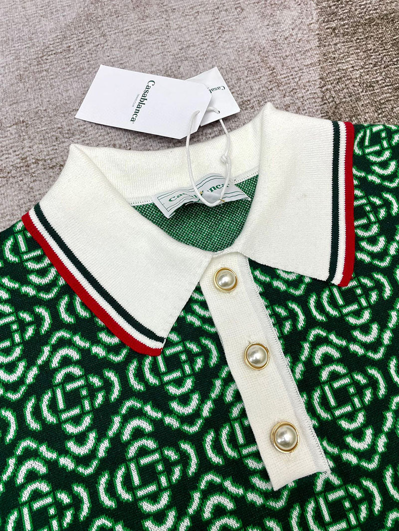 CASABLANCA Diamond Logo Jacquard Polo Shirt Green