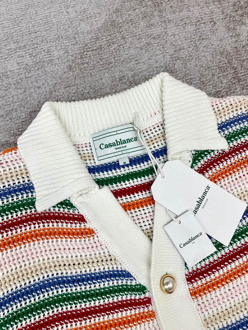 CASABLANCA Rainbow Striped Crochet Shirt