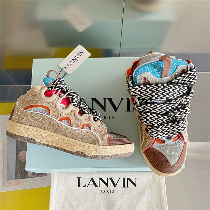 Lanvin Curb Sneaker Crystal Suede Beige