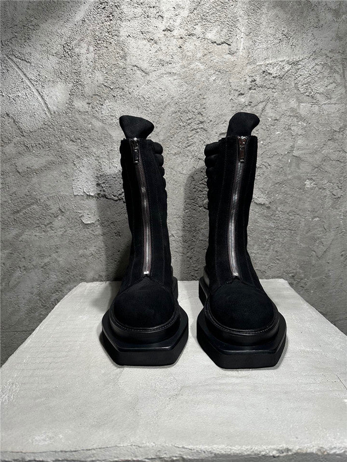 Rick Owens Black Moto Cyclops Suede Boots