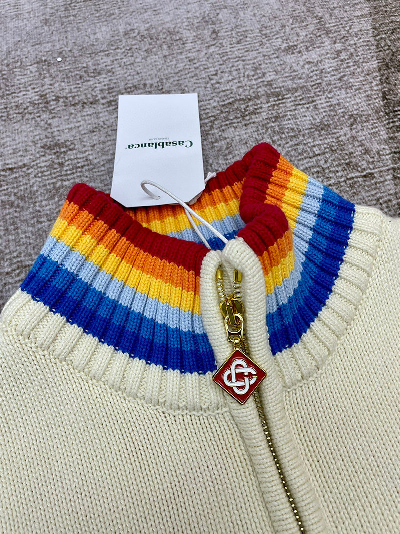 Casablanca Intarsia Cotton Zip-Up Cardigan