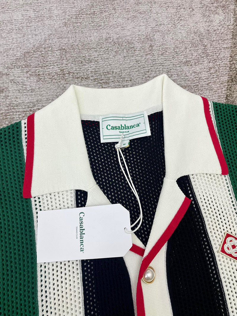 CASABLANCA Striped Mesh Shirt 'Green/White Stripe'