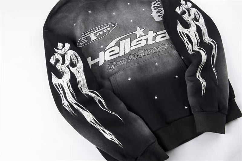 Hellstar Vintage washed Stars Hoodie Black