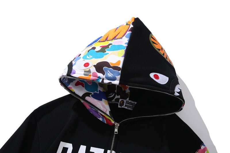 BAPE Multi Camo NYC Logo Shark Full Zip Hoodie Black