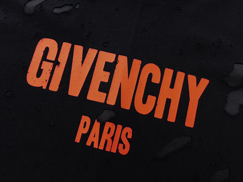 GIVENCHY Paris Distressed Logo T Shirt Black/Orange