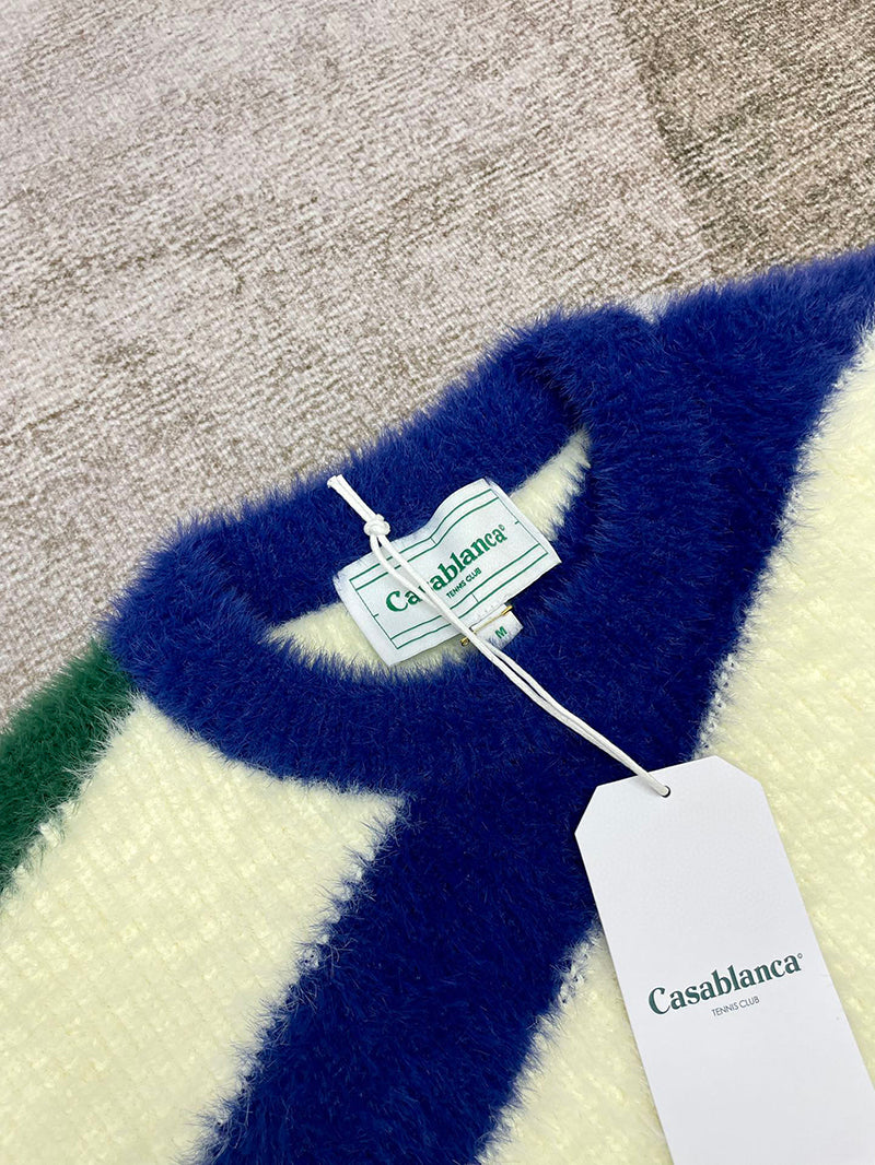 CASABLANCA Logo-Appliquéd Striped Brushed-Knit Cardigan