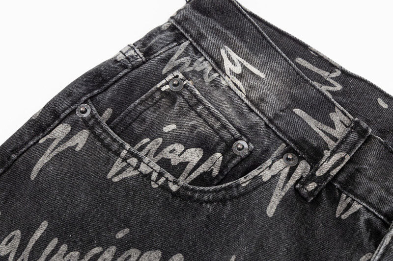 Balenciaga All Over Logo Large Fit Denim Black