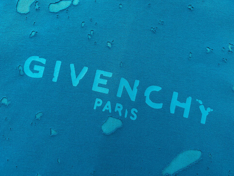 Givenchy Distressed Logo Printed Oversized T-Shirt Blue