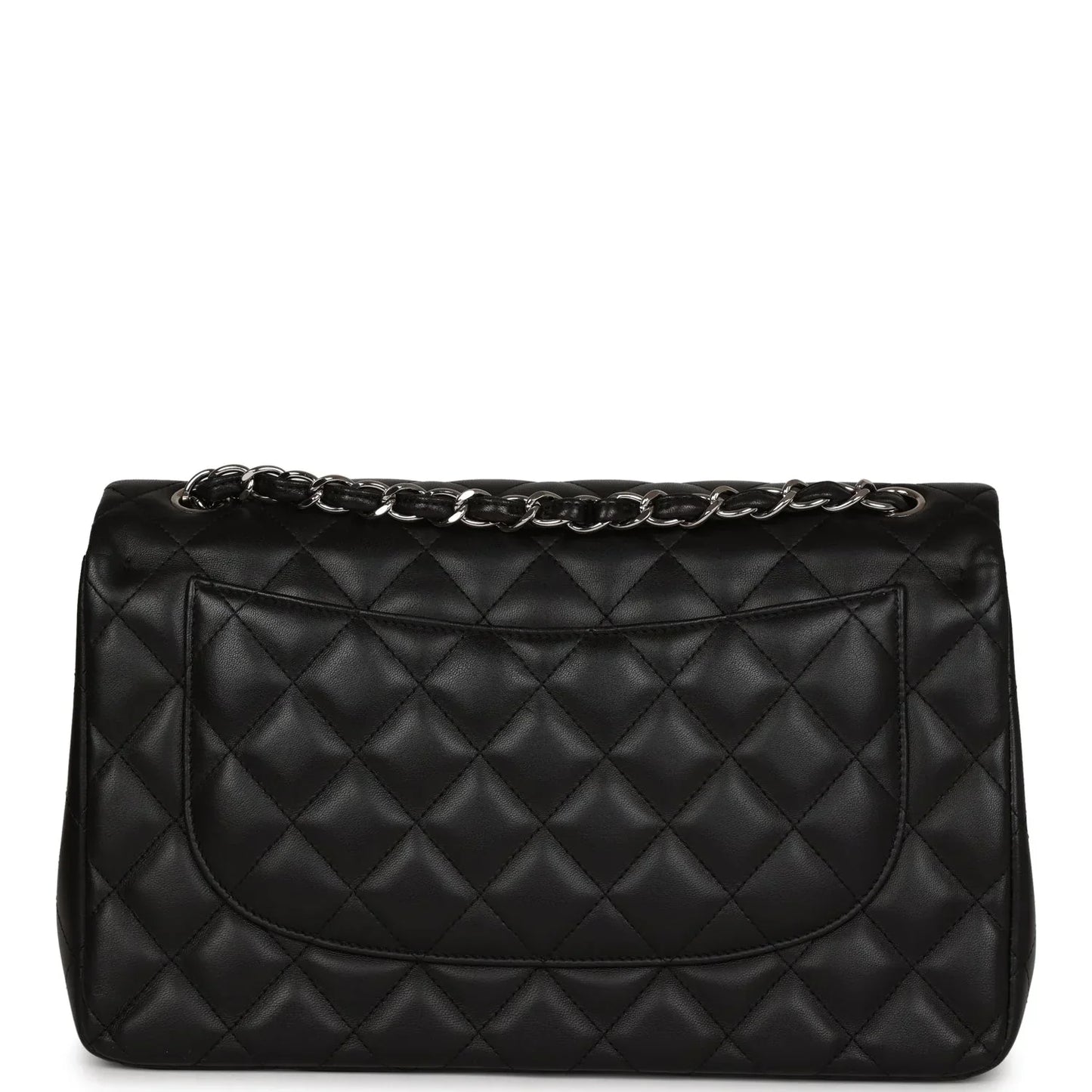 Chanel Classic Double Flap Quilted Lambskin Silver-tone Jumbo Black