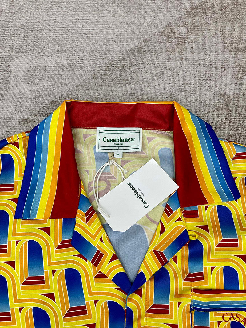 CASABLANCA L'Arche De Nuit Cuban Collar Silk Shirt Yellow