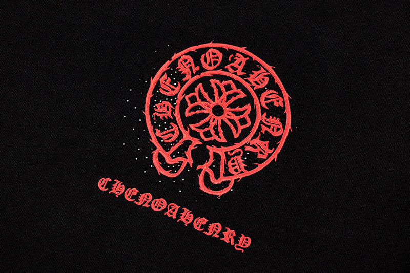 Chrome Hearts - Horseshoe Logo Red +Black Diamond Wash T-Shirt Grey